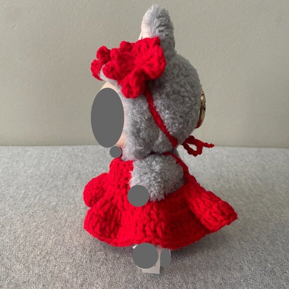 Handmade Crochet Red Floral Outfit for 17cm Plush Doll 2-Piece Set - Picture 4 of 7